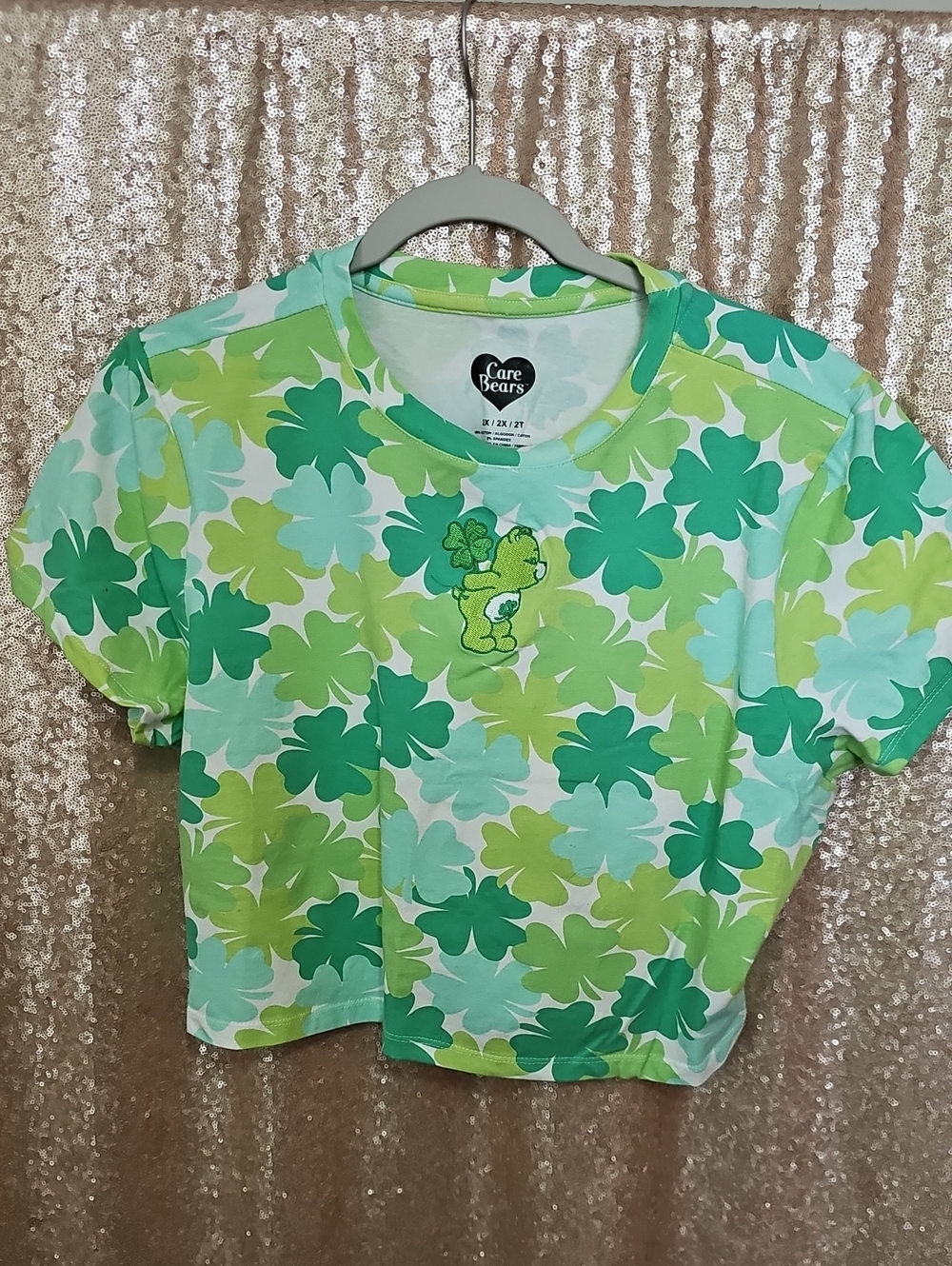 Care Bears Green & Mint Shamrock Clover Crop Tee